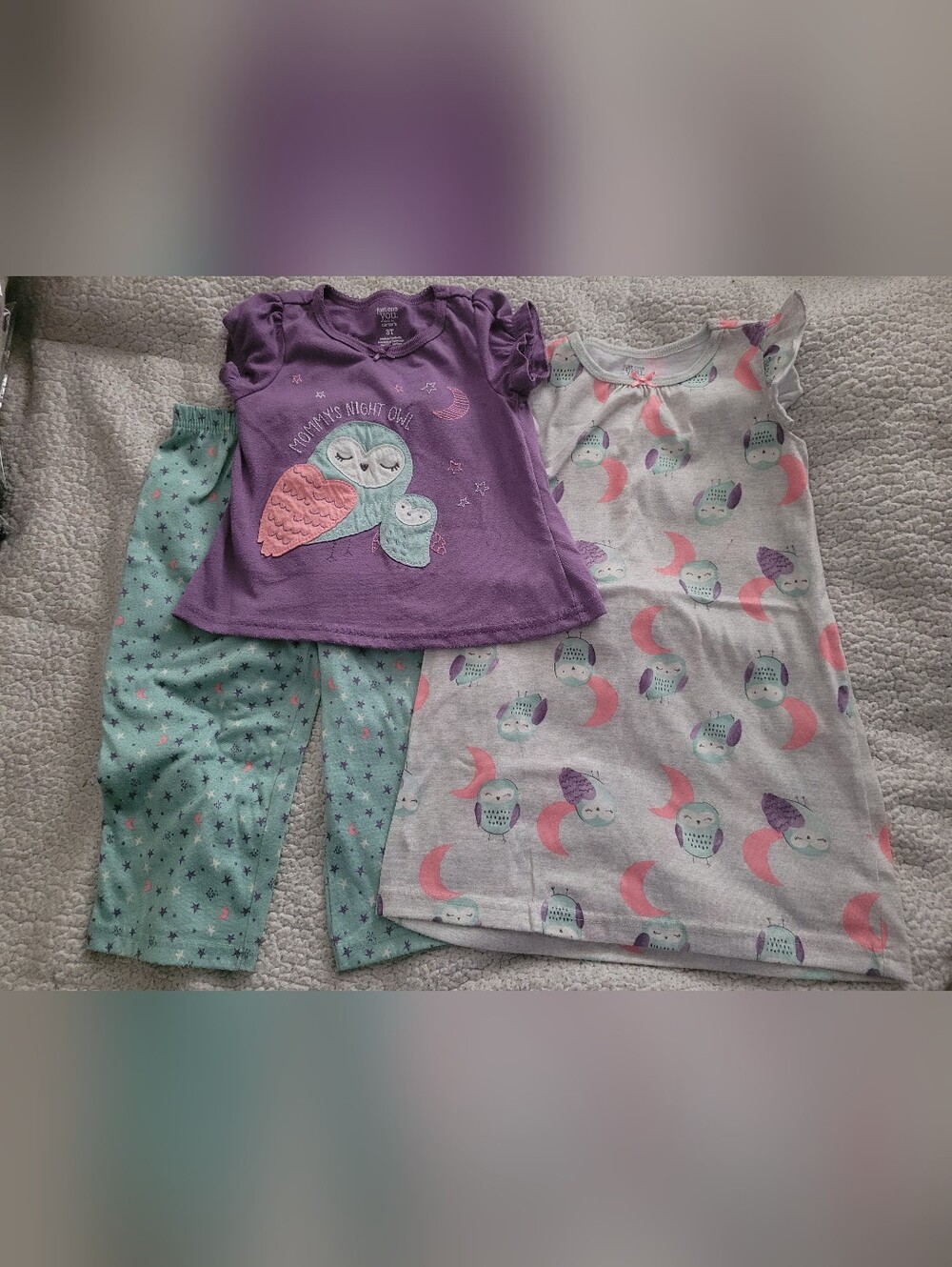 Carter's Kids Pajama Set - Purple and Green Owl Design